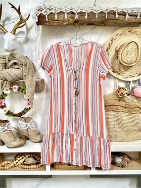 Cottagecore boho stripe dress w vacay resort beach shabby chic feel